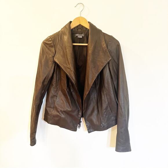 Vince Brown Leather Jacket sz S Fitted Leather Zipper Jacket - Picture 1 of 10